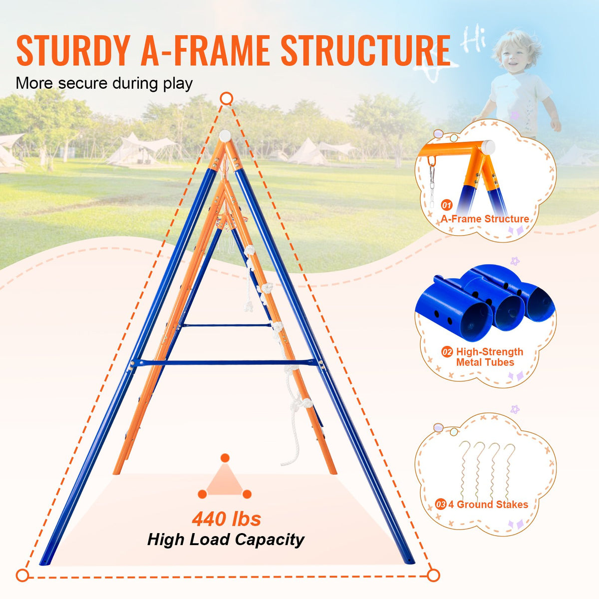 Swing Sets for Backyard 6 in 1 Swing Set 440lbs Capacity Metal Swingset V952-AXQQTZ4RW000I4JXOV0