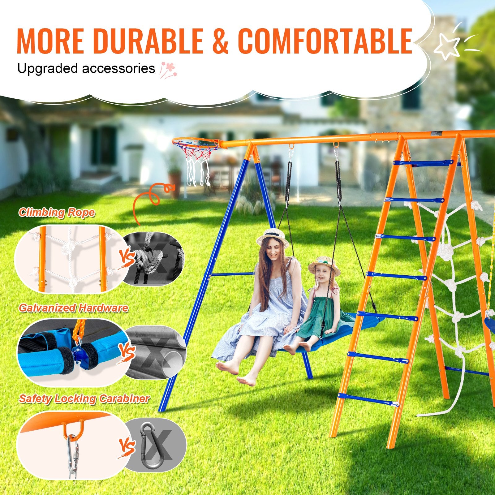Swing Sets for Backyard 6 in 1 Swing Set 440lbs Capacity Metal Swingset V952-AXQQTZ4RW000I4JXOV0