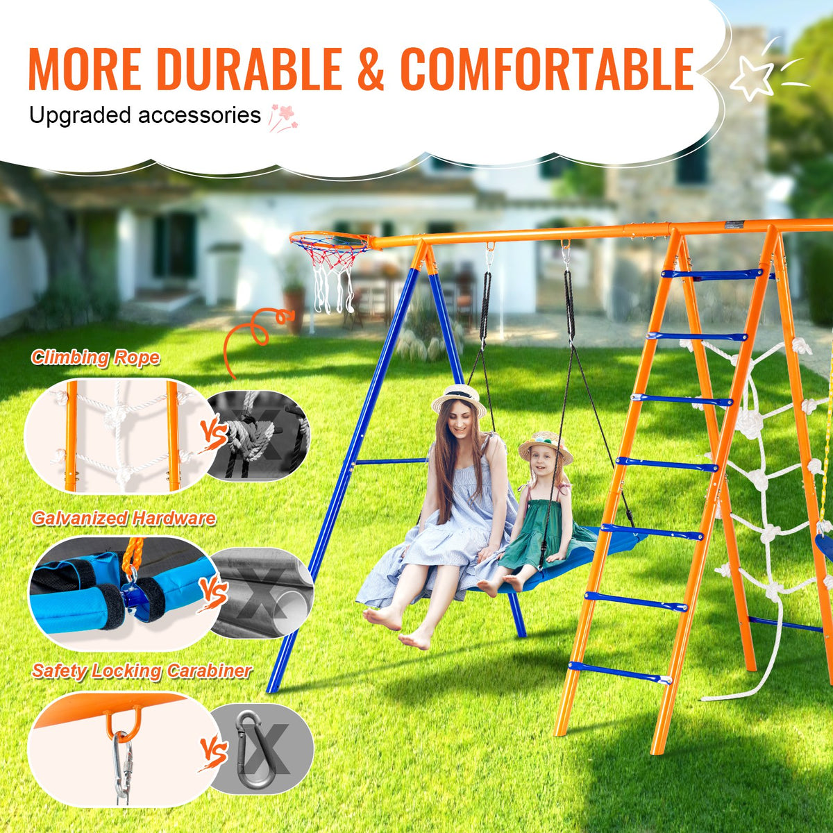 Swing Sets for Backyard 6 in 1 Swing Set 440lbs Capacity Metal Swingset V952-AXQQTZ4RW000I4JXOV0