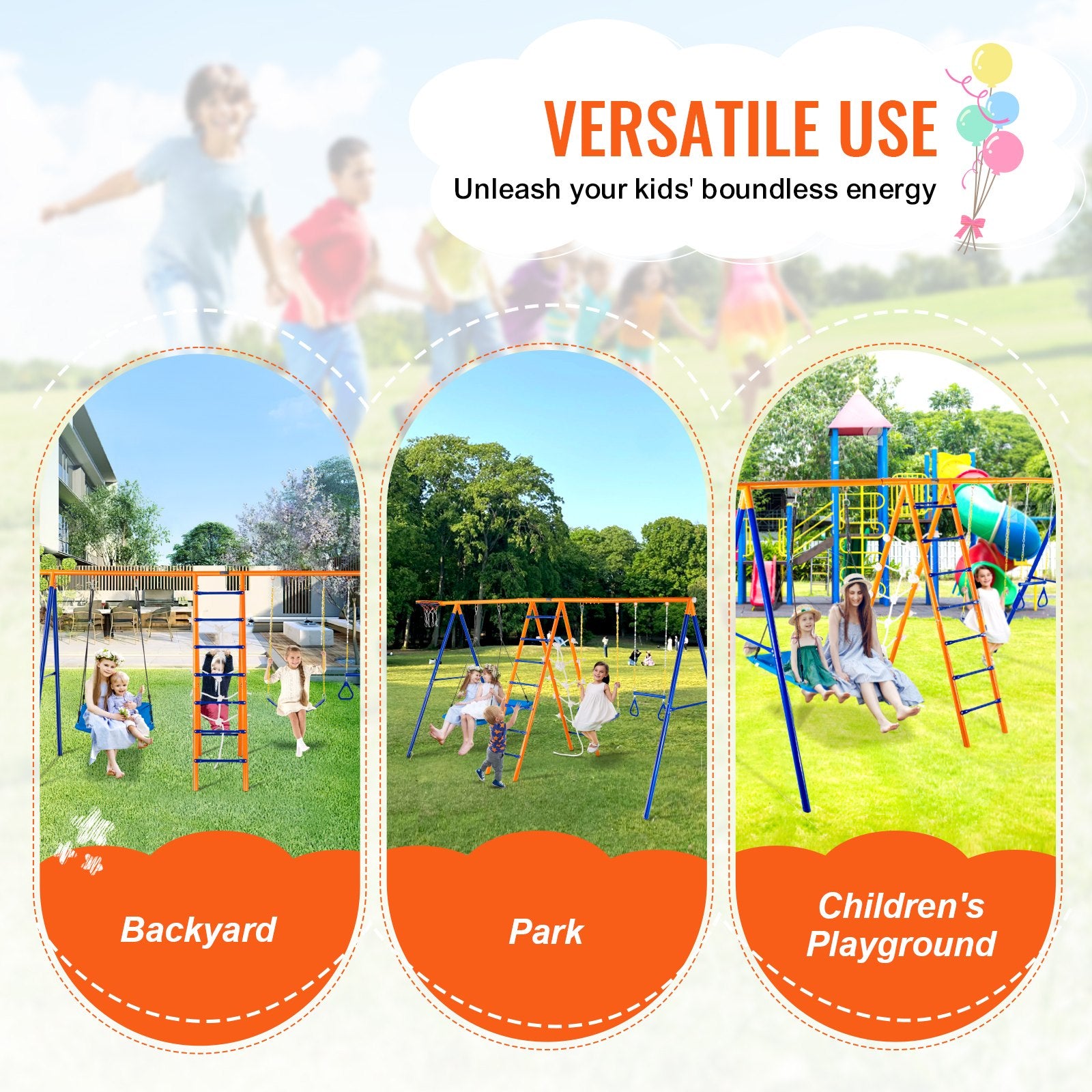 Swing Sets for Backyard 6 in 1 Swing Set 440lbs Capacity Metal Swingset V952-AXQQTZ4RW000I4JXOV0