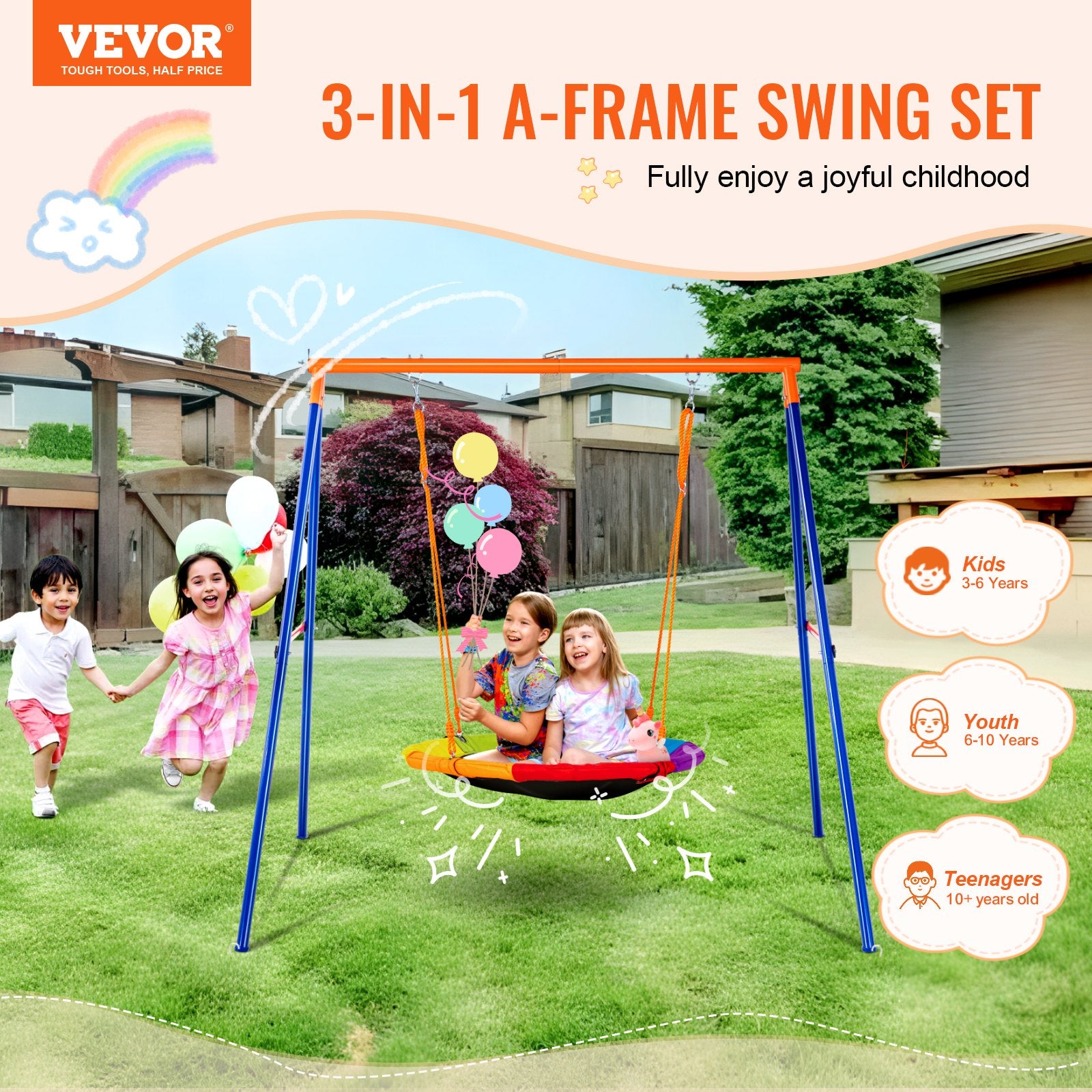 Swing Sets for Backyard 40in Saucer Swing Seat A-Frame Metal Stand 440lbs V952-AXQQTZZW1RW0EWUW4V0