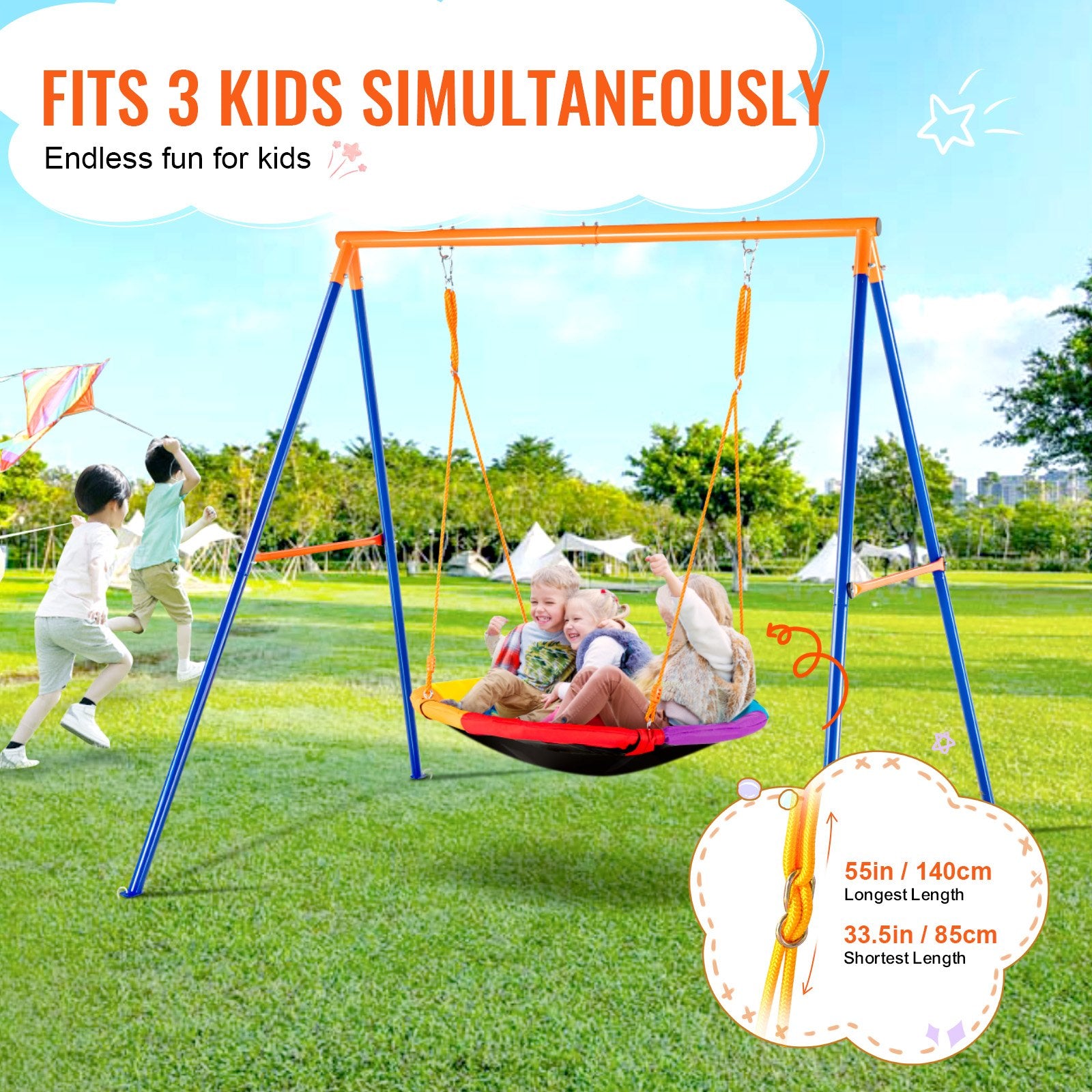 Swing Sets for Backyard 40in Saucer Swing Seat A-Frame Metal Stand 440lbs V952-AXQQTZZW1RW0EWUW4V0