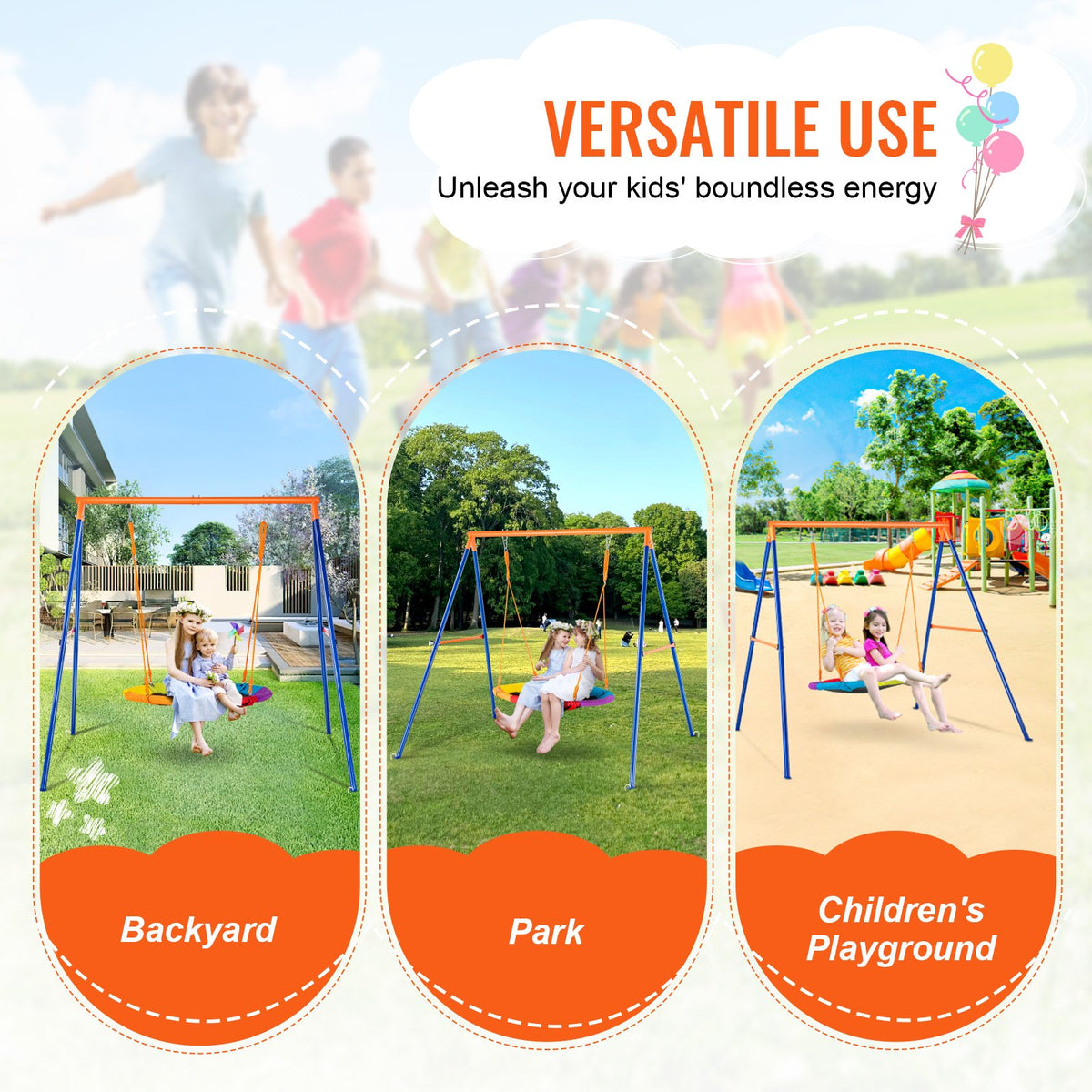 Swing Sets for Backyard 40in Saucer Swing Seat A-Frame Metal Stand 440lbs V952-AXQQTZZW1RW0EWUW4V0