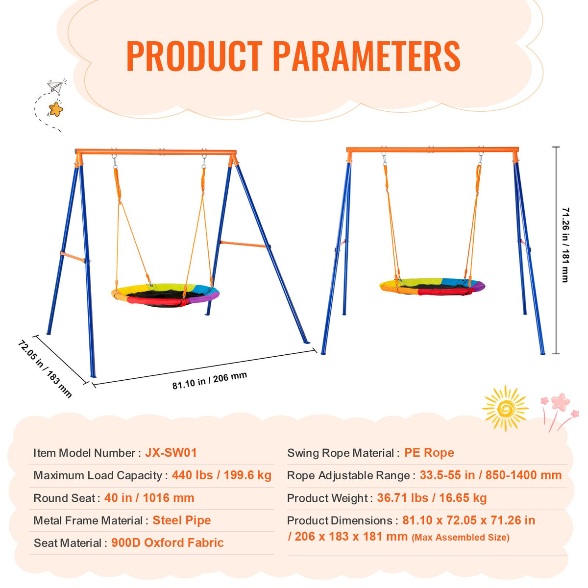 Swing Sets for Backyard 40in Saucer Swing Seat A-Frame Metal Stand 440lbs V952-AXQQTZZW1RW0EWUW4V0