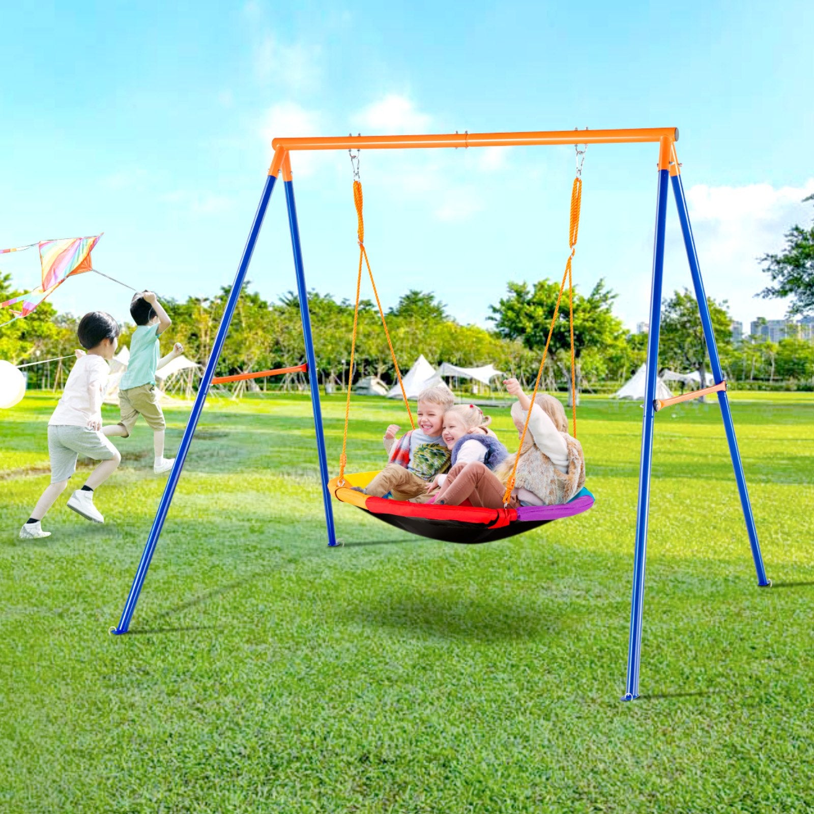 Swing Sets for Backyard 40in Saucer Swing Seat A-Frame Metal Stand 440lbs V952-AXQQTZZW1RW0EWUW4V0