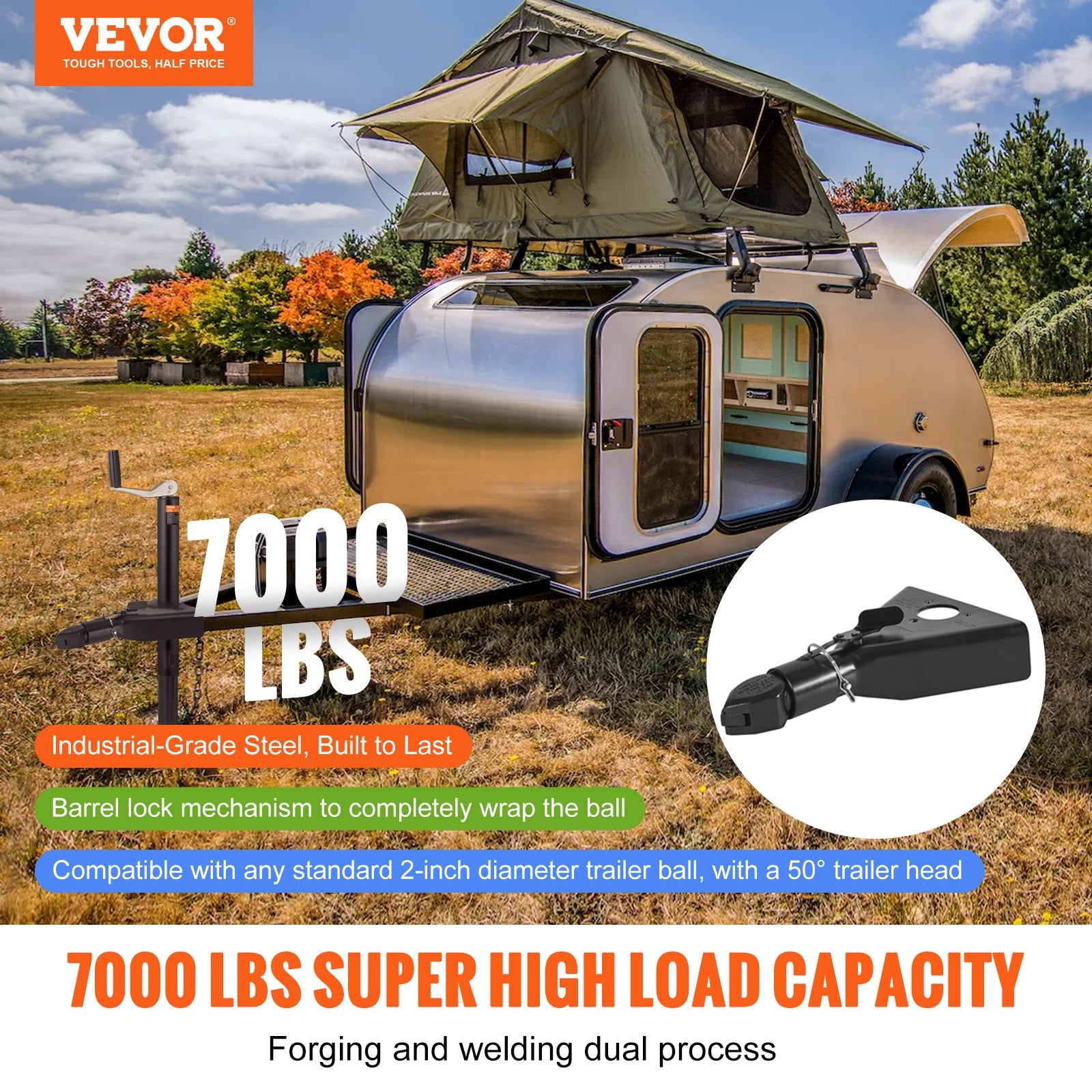 A-Frame Trailer Coupler, Fits 2-Inch Hitch Ball Size, 7000 lbs Towing Capacity, Heavy Duty Steel Coupler, V952-AXTCOHQDZHJ25QG1PV0