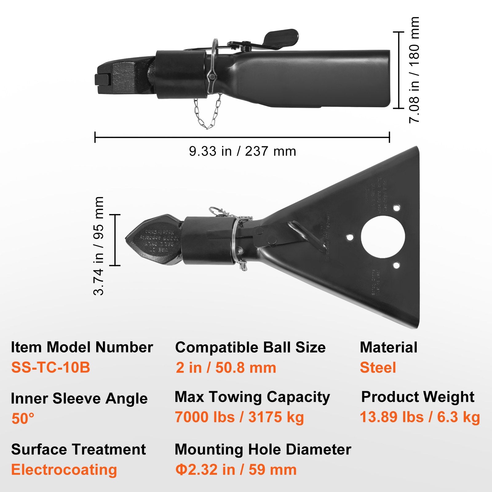 A-Frame Trailer Coupler, Fits 2-Inch Hitch Ball Size, 7000 lbs Towing Capacity, Heavy Duty Steel Coupler, V952-AXTCOHQDZHJ25QG1PV0