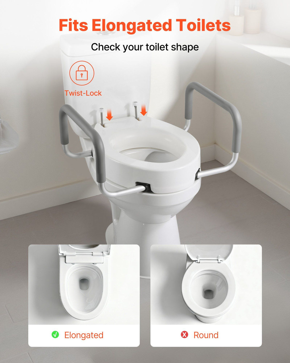 Raised Toilet Seat with Arms, 136.1 kg Load Capacity, 88.9 mm Lift Height, Widened Commode Elevated Toilet V952-AZSJGMTZD35YISHJB001V0