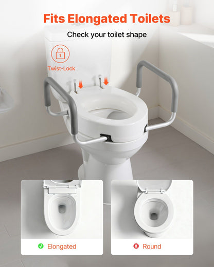 Raised Toilet Seat with Arms, 136.1 kg Load Capacity, 88.9 mm Lift Height, Widened Commode Elevated Toilet V952-AZSJGMTZD35YISHJB001V0