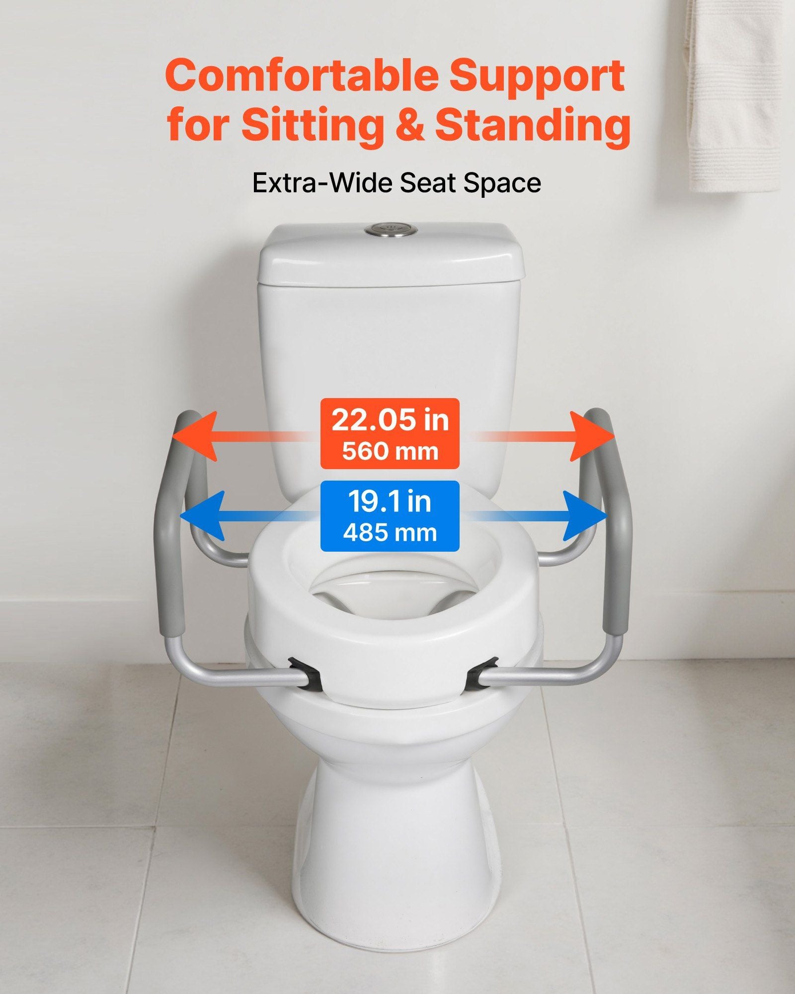 Raised Toilet Seat with Arms, 136.1 kg Load Capacity, 88.9 mm Lift Height, Widened Commode Elevated Toilet V952-AZSJGMTZD35YISHJB001V0