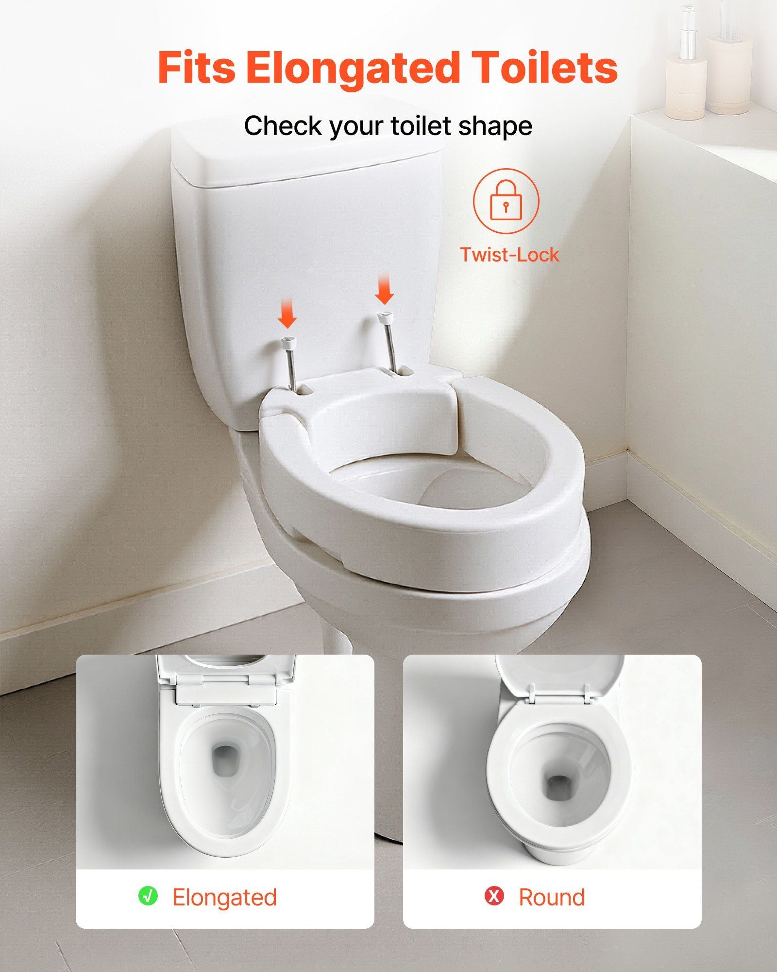 Raised Toilet Seat, 136.1 kg Load Capacity, 88.9 mm Lift Height, Commode Elevated Toilet Seat Riser with V952-AZSJGMTZD35YO6XQR001V0