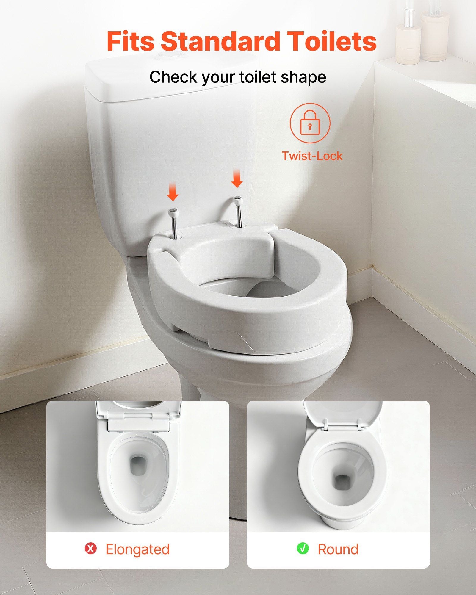 Raised Toilet Seat, 136.1 kg Load Capacity, 88.9 mm Lift Height, Commode Elevated Toilet Seat Riser with V952-AZSJGMTZD35YVGGYI001V0