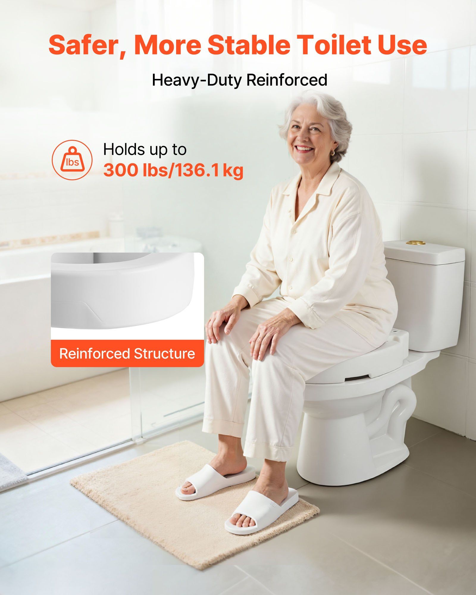 Raised Toilet Seat, 136.1 kg Load Capacity, 88.9 mm Lift Height, Commode Elevated Toilet Seat Riser with V952-AZSJGMTZD35YVGGYI001V0