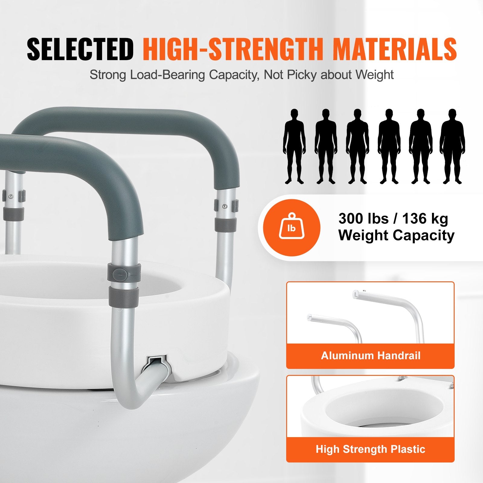 Raised Toilet Seat,88.9 mm Height Raised, 136 kg Weight Capacity, for Standard Round Toilet, Aluminum V952-AZSJGMTZDDFSTV95SV0
