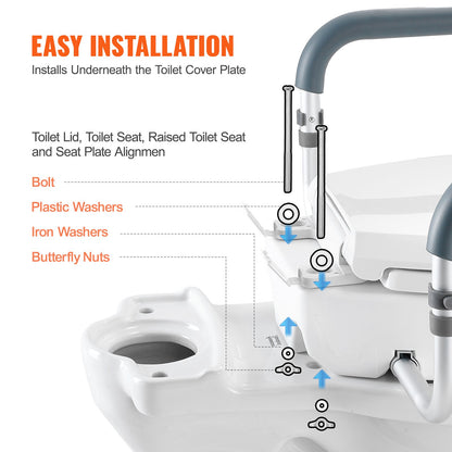 Raised Toilet Seat,88.9 mm Height Raised, 136 kg Weight Capacity, for Standard Round Toilet, Aluminum V952-AZSJGMTZDDFSTV95SV0