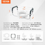 Raised Toilet Seat,88.9 mm Height Raised, 136 kg Weight Capacity, for Standard Round Toilet, Aluminum V952-AZSJGMTZDDFSTV95SV0