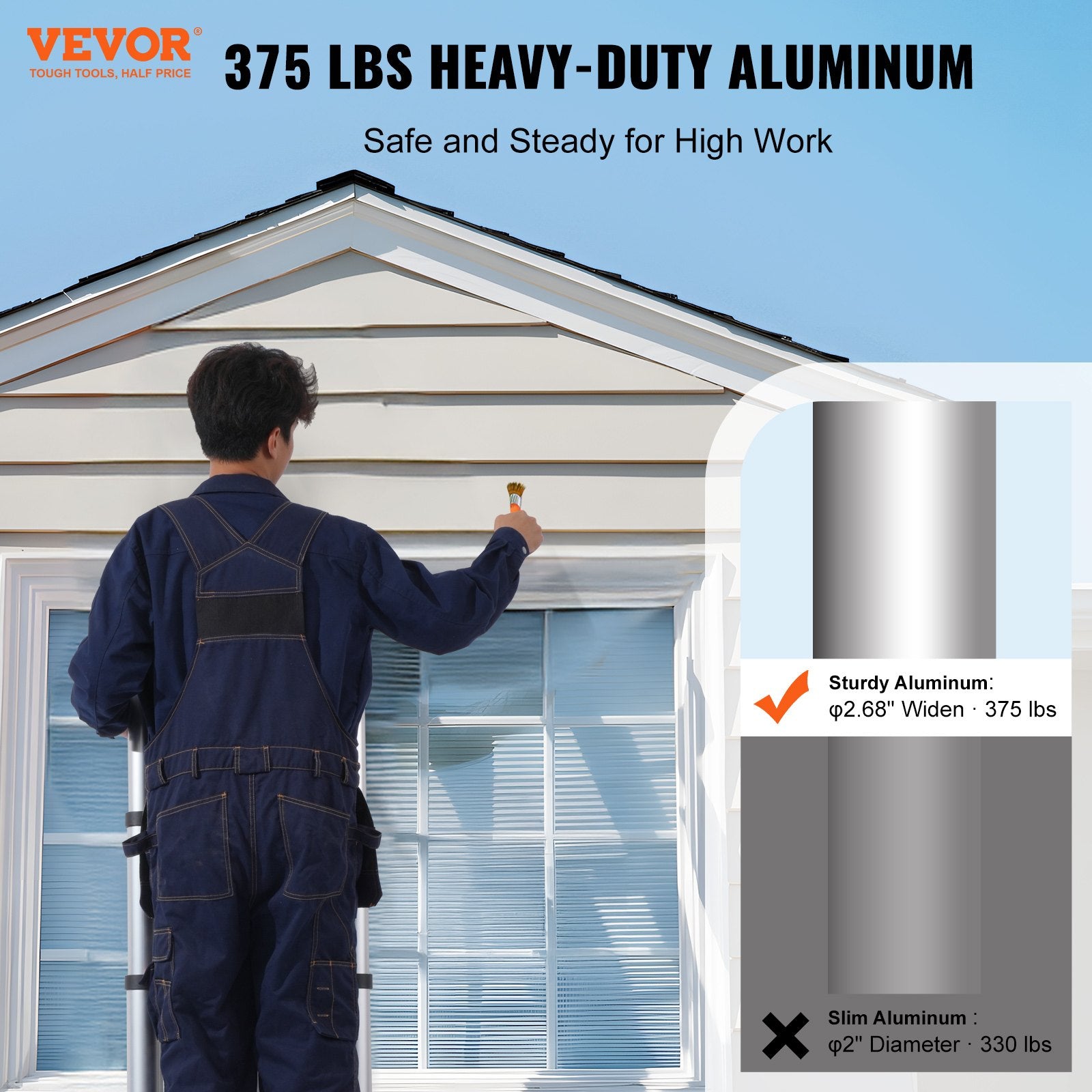 Telescoping Extension Ladder 12.5FT A-Shape w/ Stabilizer Bar for RV V952-AZXSSLTNLSLK7NWR8V0