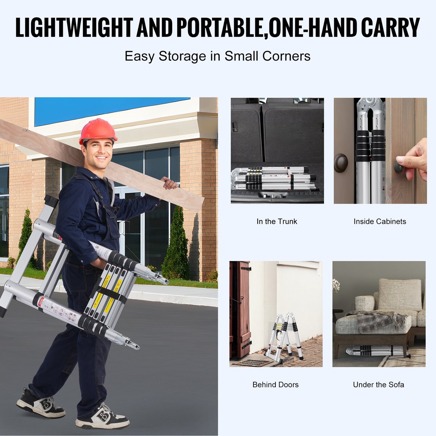 Telescoping Extension Ladder 12.5FT A-Shape w/ Stabilizer Bar for RV V952-AZXSSLTNLSLK7NWR8V0