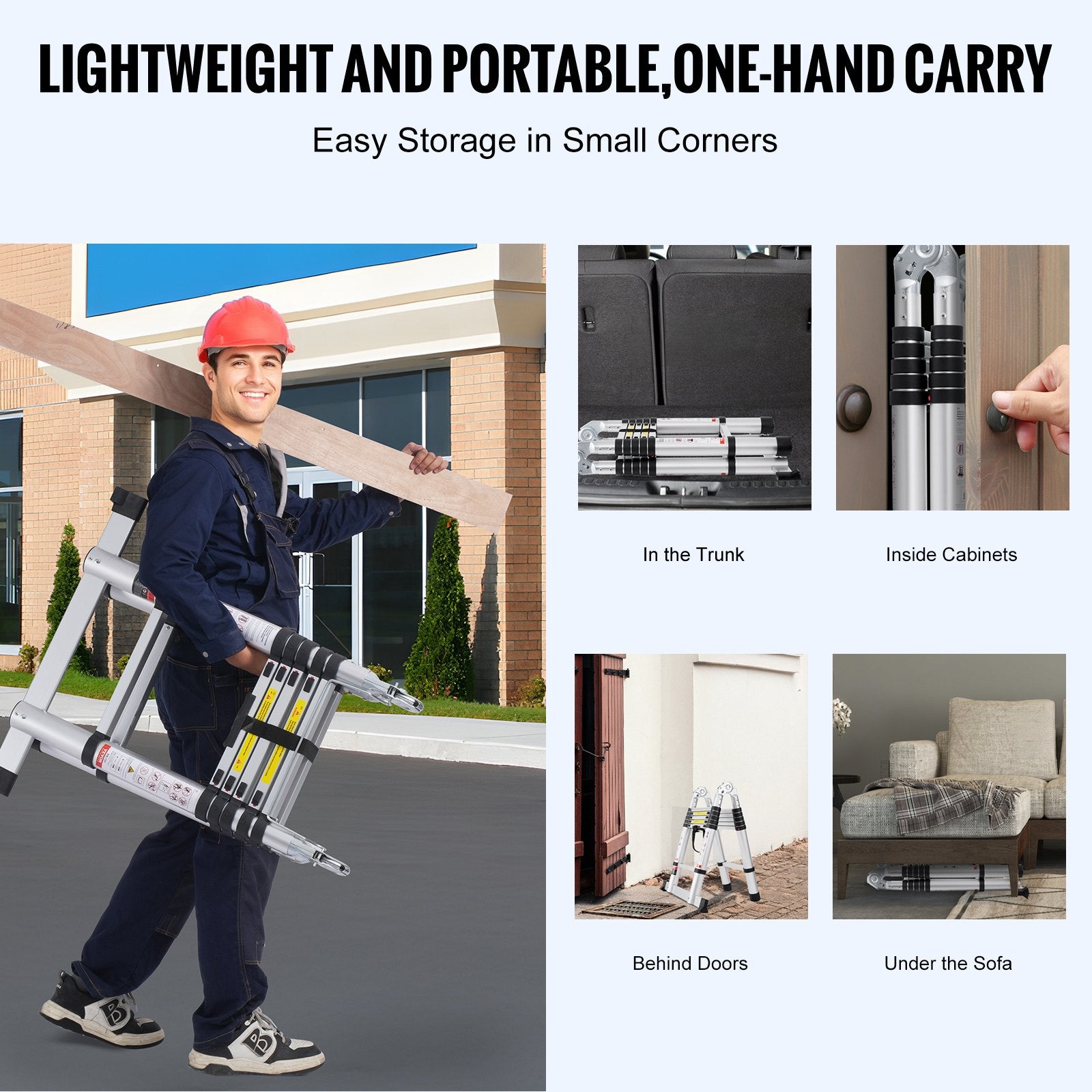 Telescoping Extension Ladder 12.5FT A-Shape w/ Stabilizer Bar for RV V952-AZXSSLTNLSLK7NWR8V0