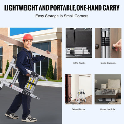 Telescoping Extension Ladder 12.5FT A-Shape w/ Stabilizer Bar for RV V952-AZXSSLTNLSLK7NWR8V0