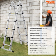 Telescoping Extension Ladder 12.5FT A-Shape w/ Stabilizer Bar for RV V952-AZXSSLTNLSLK7NWR8V0