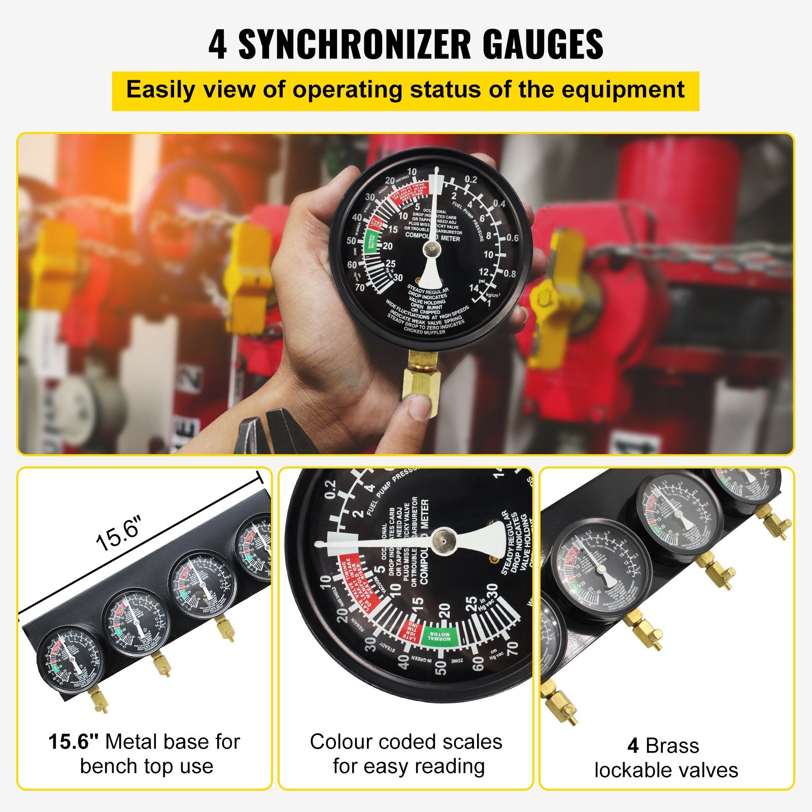 Fuel Vacuum Carburetor Synchronize Tool Kit Fuel Vacuum Carburetor Synchronizer carb sync Gauge Set with V952-B100132SLZKB00001V0