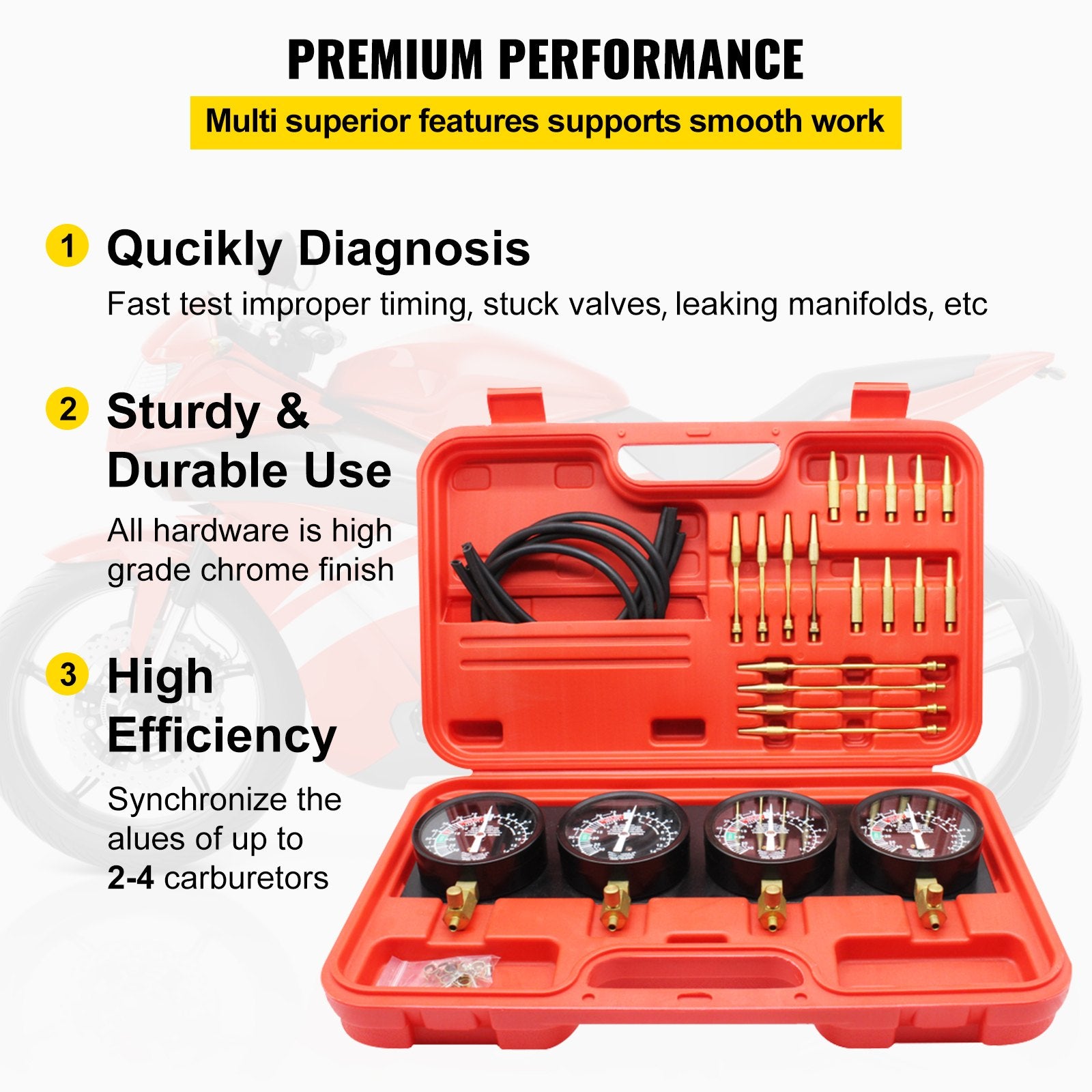 Fuel Vacuum Carburetor Synchronize Tool Kit Fuel Vacuum Carburetor Synchronizer carb sync Gauge Set with V952-B100132SLZKB00001V0