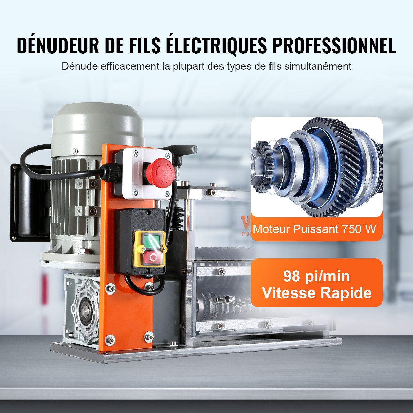 Automatic Wire Stripping Machine, 0.06''-1.57'' Electric Motorized Cable Stripper, 750 W, 98 ft/min Wire V952-B750W101538MMFDI9V3