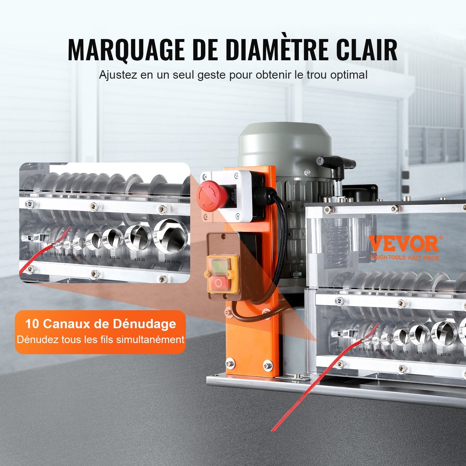 Automatic Wire Stripping Machine, 0.06''-1.57'' Electric Motorized Cable Stripper, 750 W, 98 ft/min Wire V952-B750W101538MMFDI9V3