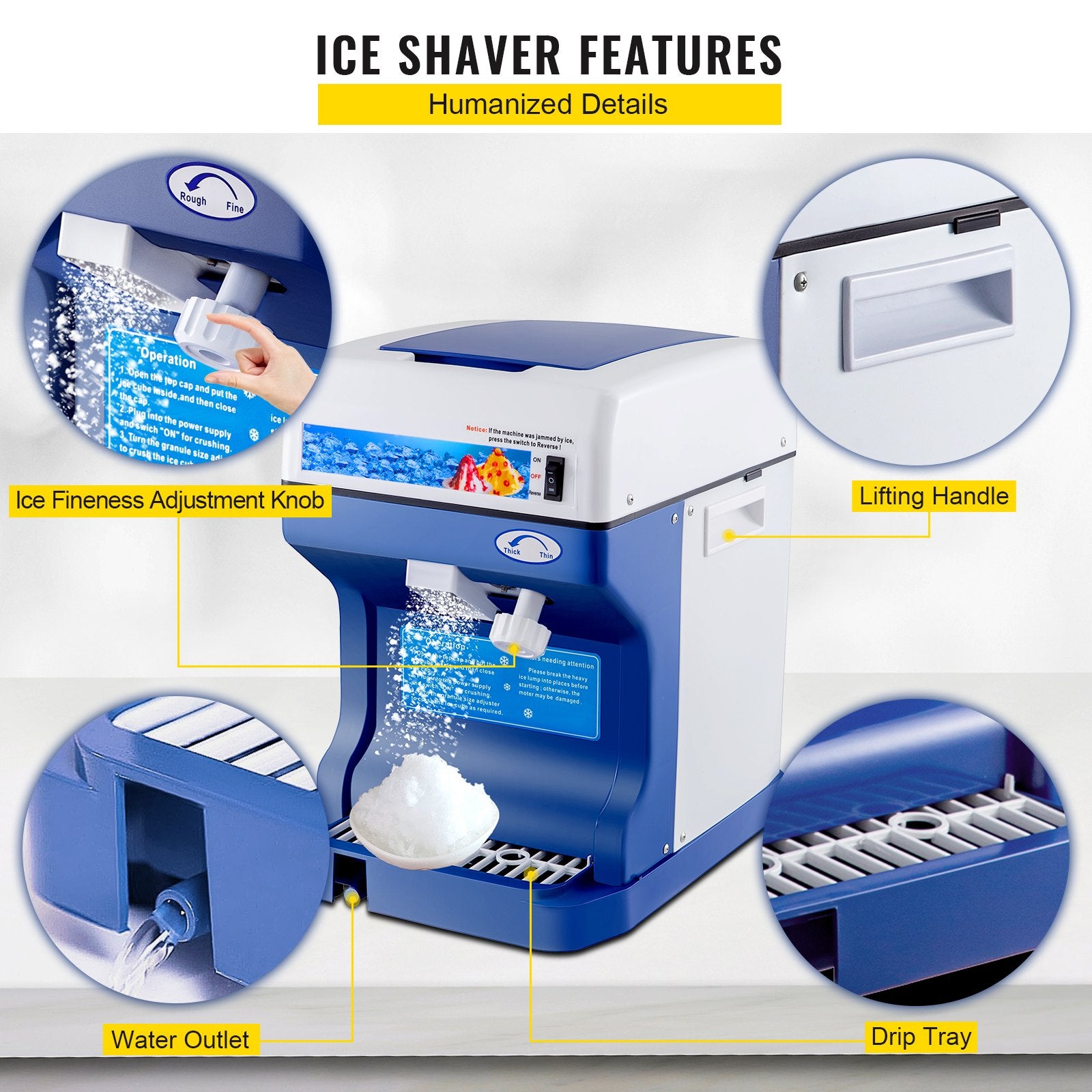 Ice Shaver 265LBS/Hour Snow Cone Frozen Ice Shaving Slushie Dessert Maker Stainless Steel Food Grade for V952-BBJ168SY000000001V3