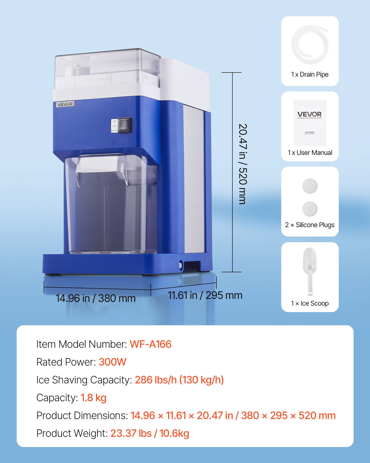 Commercial Ice Shaver Machine, 1.91QT /1.8L Large Electric Snow Cone Machine, Fine & Fluffy with 300W Motor, V952-BBJLB18L400WY0VEZ001V3