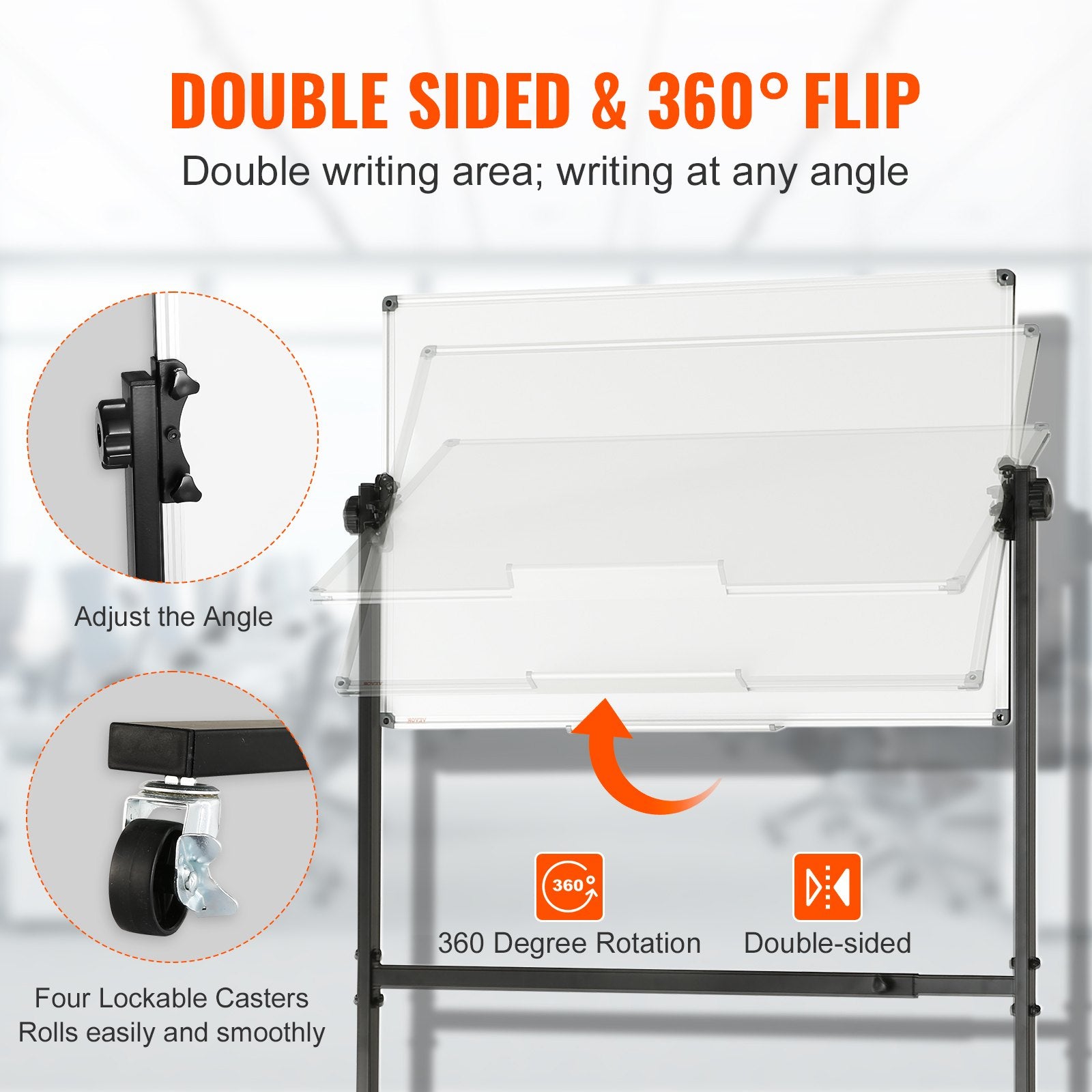 91.5x61cm Rolling Magnetic Whiteboard, Double-sided Mobile Whiteboard, Adjustable Height Dry Erase Board with V952-BBYCDL3624ABSW8OMV0
