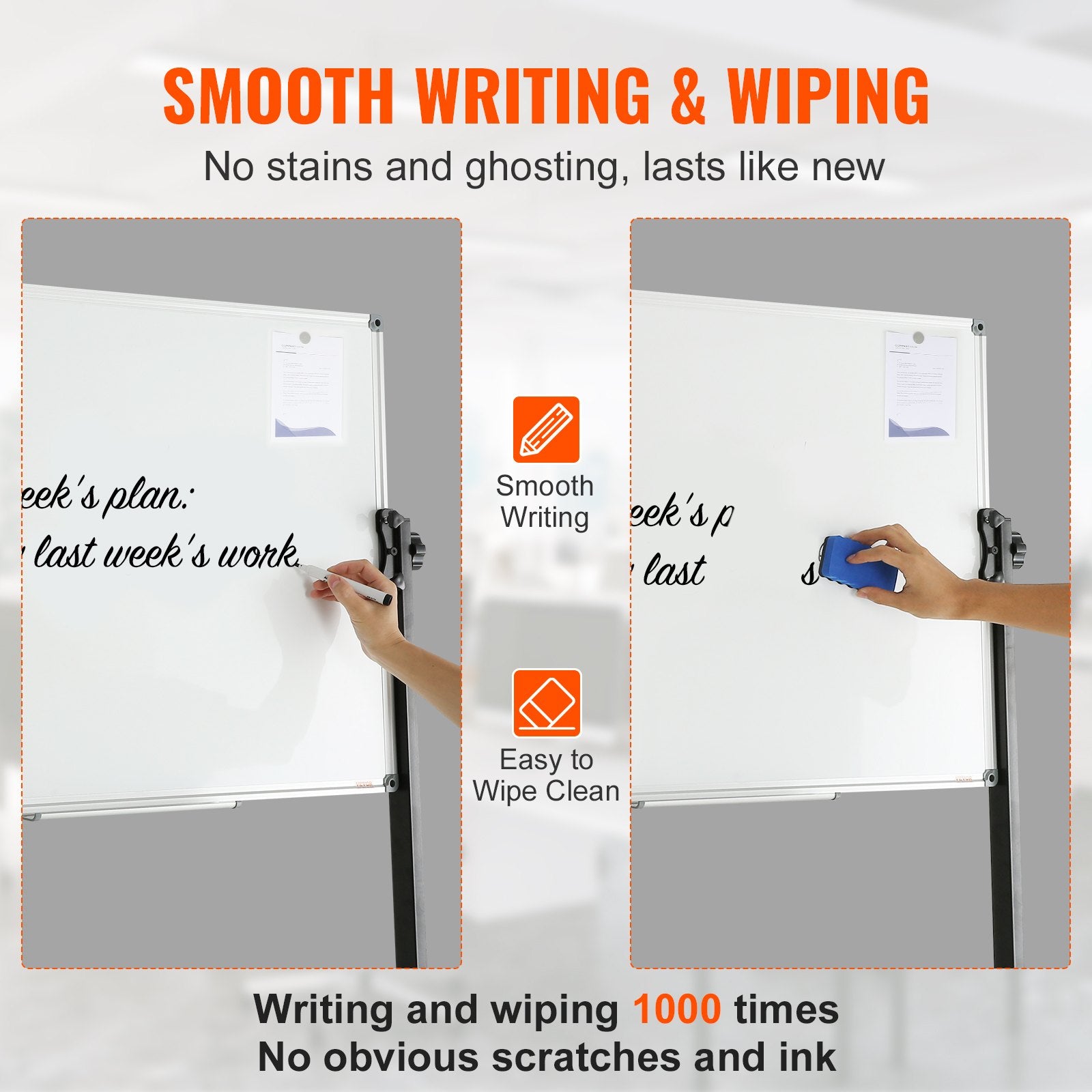 91.5x61cm Rolling Magnetic Whiteboard, Double-sided Mobile Whiteboard, Adjustable Height Dry Erase Board with V952-BBYCDL3624ABSW8OMV0