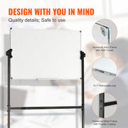 91.5x61cm Rolling Magnetic Whiteboard, Double-sided Mobile Whiteboard, Adjustable Height Dry Erase Board with V952-BBYCDL3624ABSW8OMV0