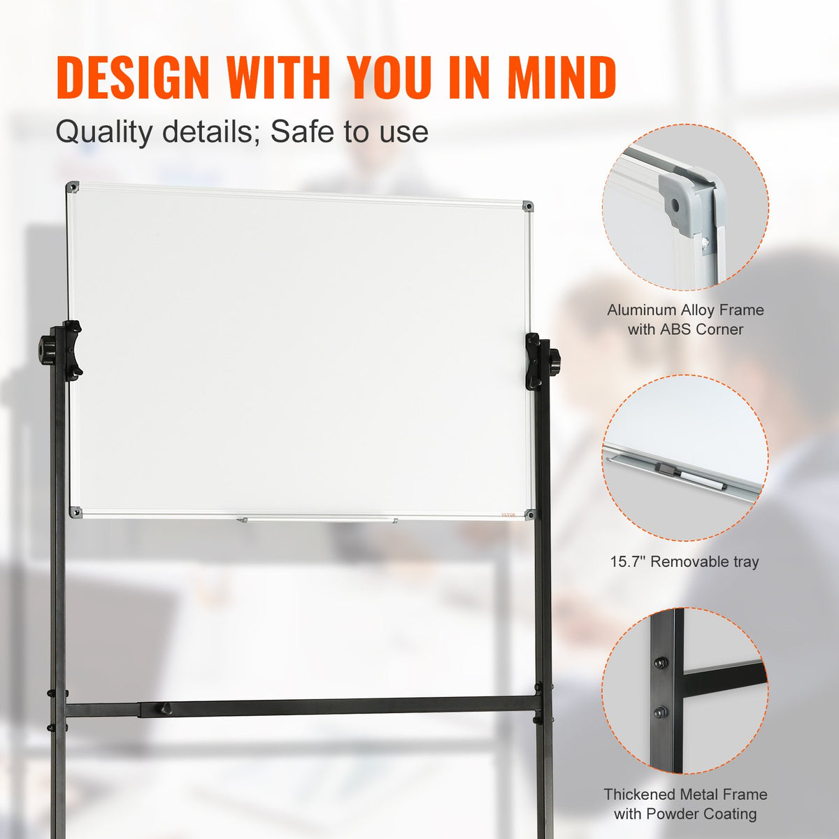 91.5x61cm Rolling Magnetic Whiteboard, Double-sided Mobile Whiteboard, Adjustable Height Dry Erase Board with V952-BBYCDL3624ABSW8OMV0