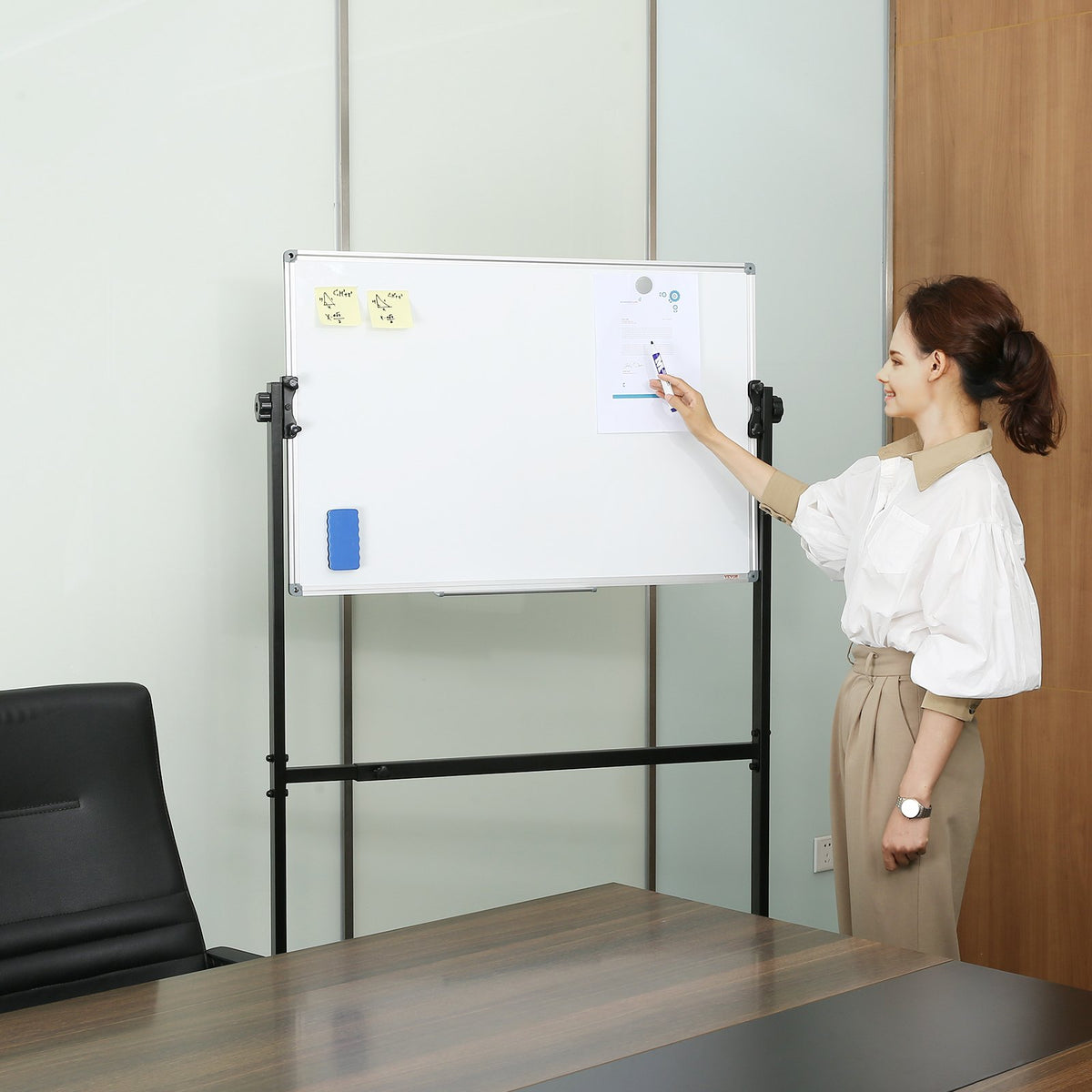 91.5x61cm Rolling Magnetic Whiteboard, Double-sided Mobile Whiteboard, Adjustable Height Dry Erase Board with V952-BBYCDL3624ABSW8OMV0
