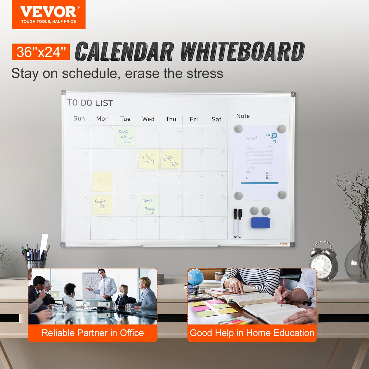 Magnetic Whiteboard Dry Erase Board 36" x 24" Wall Mounted for Office V952-BBYCXG3624ABS1776V0