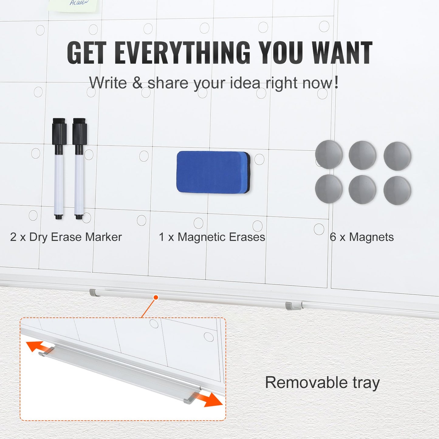 Magnetic Whiteboard Dry Erase Board 36" x 24" Wall Mounted for Office V952-BBYCXG3624ABS1776V0
