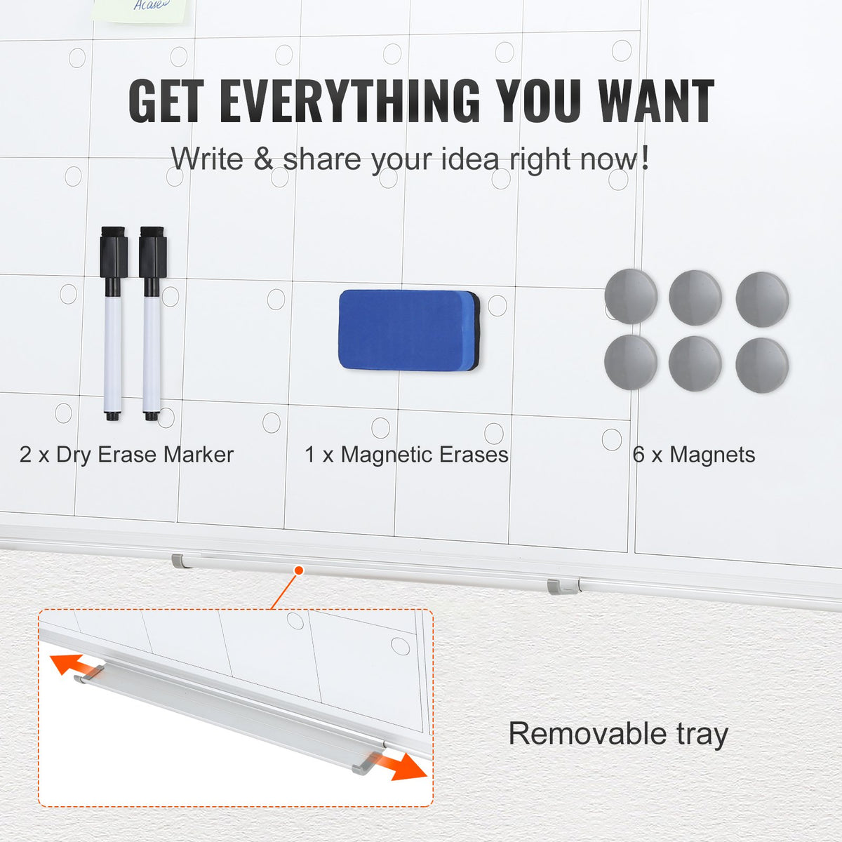 Magnetic Whiteboard Dry Erase Board 36" x 24" Wall Mounted for Office V952-BBYCXG3624ABS1776V0