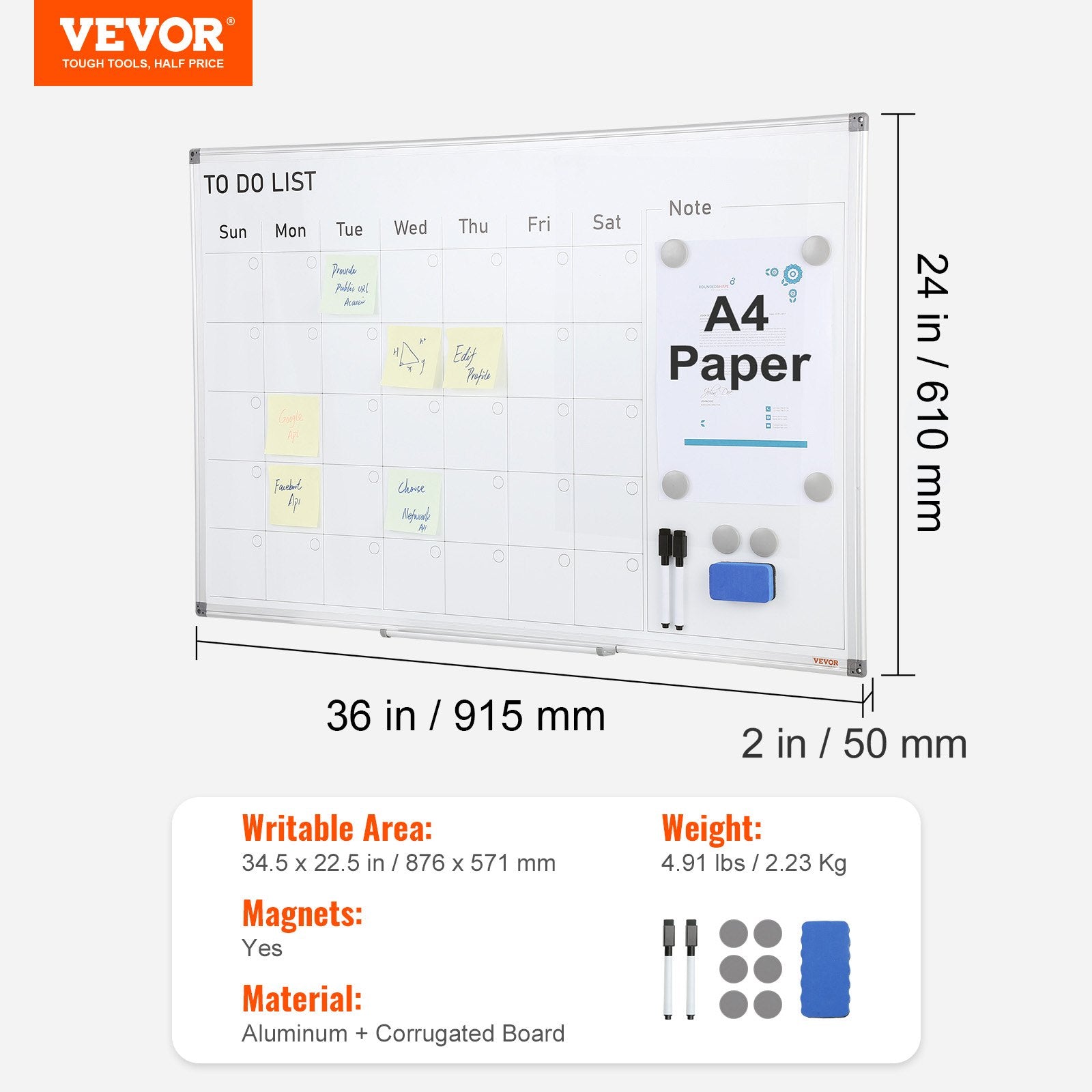 Magnetic Whiteboard Dry Erase Board 36" x 24" Wall Mounted for Office V952-BBYCXG3624ABS1776V0