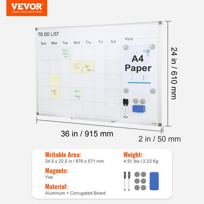 Magnetic Whiteboard Dry Erase Board 36" x 24" Wall Mounted for Office V952-BBYCXG3624ABS1776V0