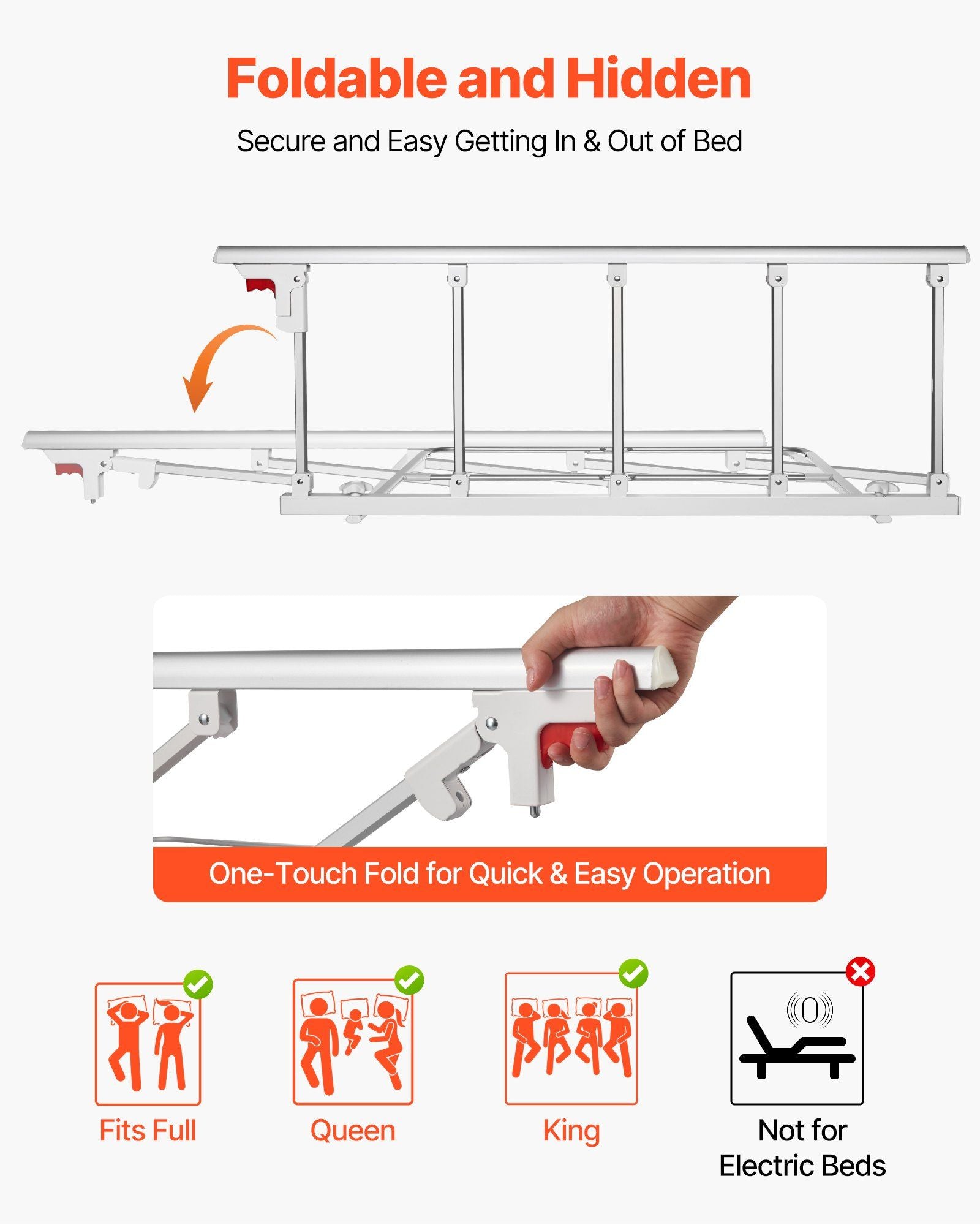 Foldable Bed Rail for Elderly, 122 cm Bedside Assist Rail with Fixing Strap, Adjustable Height Pipe Bedside V952-BCBSBCBSKZD1BAXNX001V0
