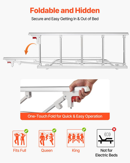 Foldable Bed Rail for Elderly, 122 cm Bedside Assist Rail with Fixing Strap, Adjustable Height Pipe Bedside V952-BCBSBCBSKZD1BAXNX001V0