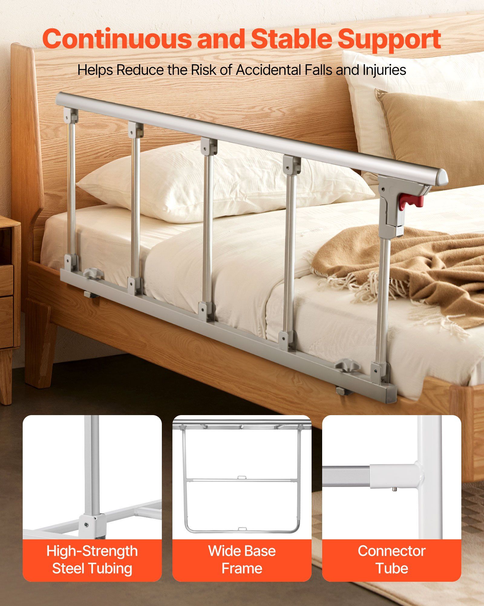 Foldable Bed Rail for Elderly, 122 cm Bedside Assist Rail with Fixing Strap, Adjustable Height Pipe Bedside V952-BCBSBCBSKZD1BAXNX001V0
