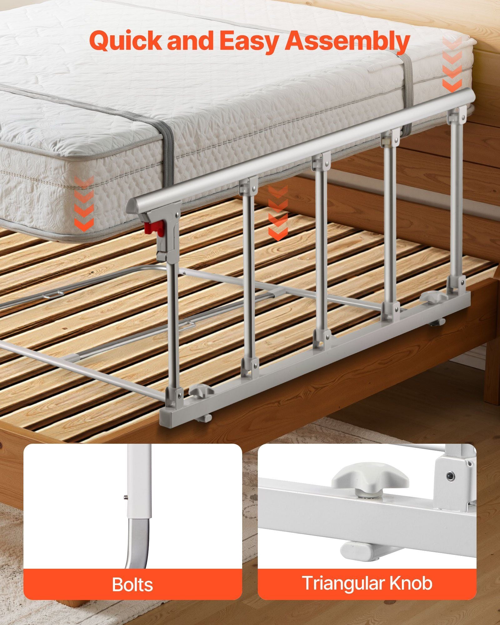 Foldable Bed Rail for Elderly, 122 cm Bedside Assist Rail with Fixing Strap, Adjustable Height Pipe Bedside V952-BCBSBCBSKZD1BAXNX001V0