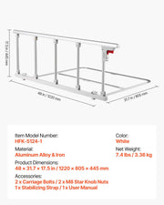 Foldable Bed Rail for Elderly, 122 cm Bedside Assist Rail with Fixing Strap, Adjustable Height Pipe Bedside V952-BCBSBCBSKZD1BAXNX001V0