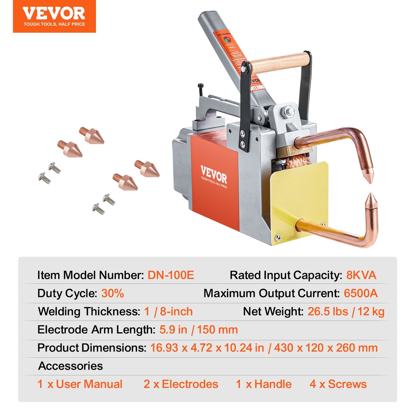 Portable Spot Welder, 1/8-inch Thick Spot Welder Machine with 8KVA Input Capacity, Handheld Welding Tip Gun V952-BCDHJX18220VHU2FPV3