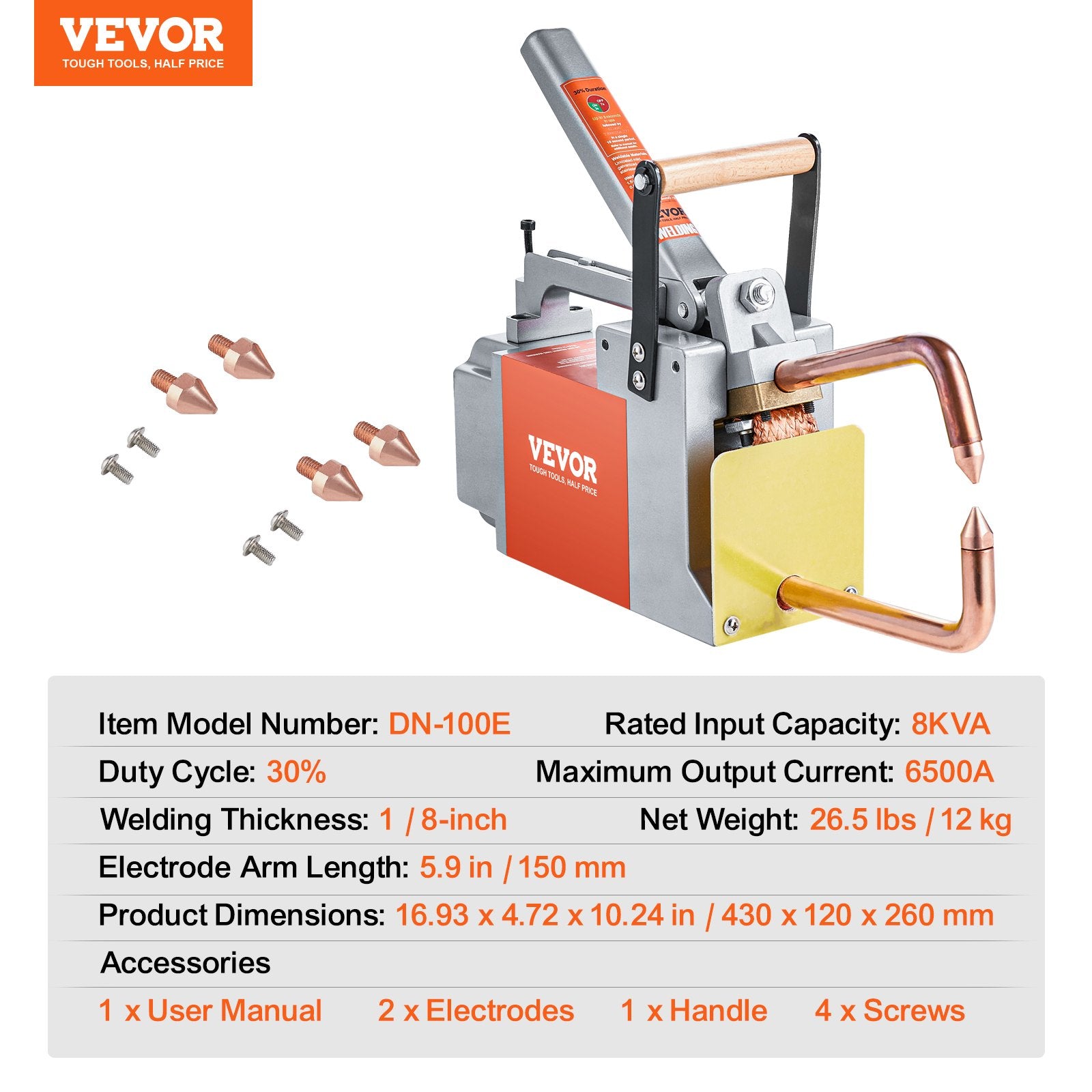 Portable Spot Welder, 1/8-inch Thick Spot Welder Machine with 8KVA Input Capacity, Handheld Welding Tip Gun V952-BCDHJX18220VHU2FPV3