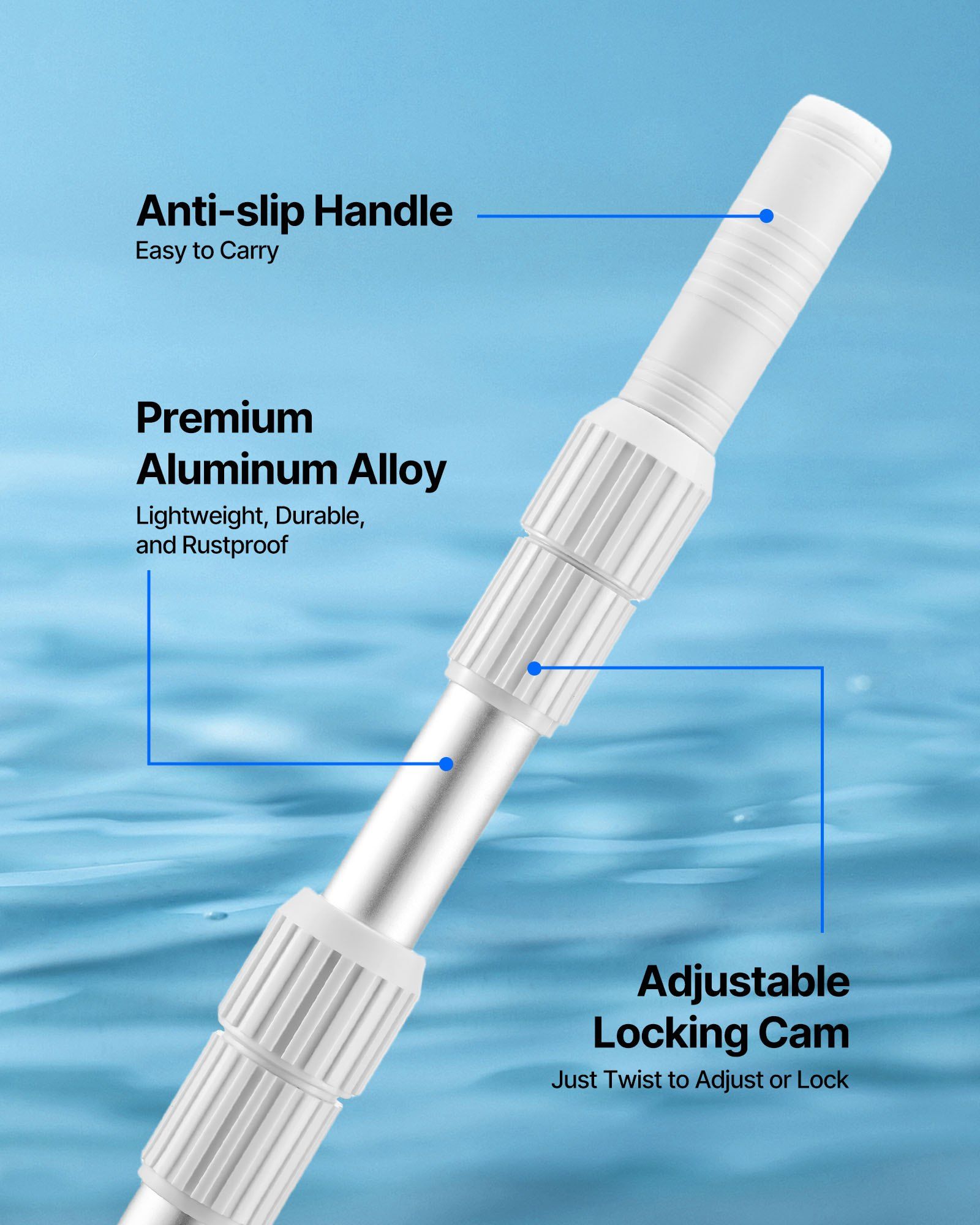 Pool Pole, 1 to 3.66 m Telescoping Swimming Pool Cleaning Poles, Professional Adjustable Telescopic Pole with V952-BCGYCQJTJYCGUEC1M001V0