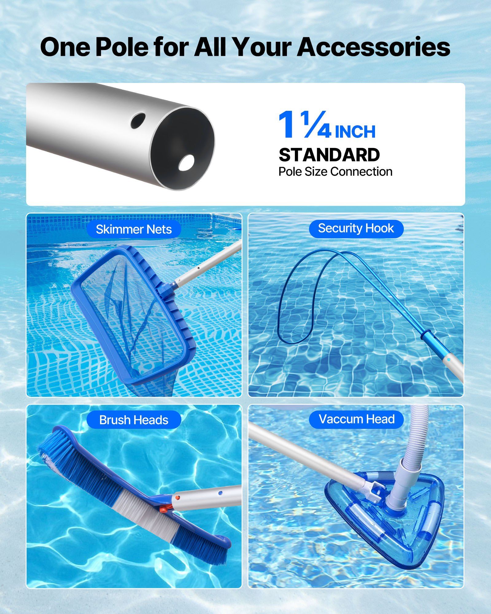 Pool Pole, 1 to 3.66 m Telescoping Swimming Pool Cleaning Poles, Professional Adjustable Telescopic Pole with V952-BCGYCQJTJYCGUEC1M001V0